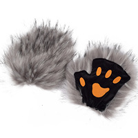 Gant demi-doigt en forme de patte d'ours mignon pour cosplay, exposition de bandes dessinées, cheveux longs, Halloween, carnaval