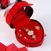 Ensemble de montres pour femmes en acier inoxydable écologique avec pendentif cœur en strass - Cadeau pour les occasions spéciales