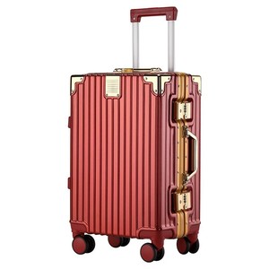 Red Aluminum Frame Suitcase 24 Inch With Combination Lock 360 Degree Spinner <b>Wheels</b> Large Capacity For Travel Honeymoon Carry On - Product Image 4
