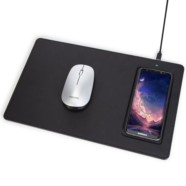 PU Leather 10w Mobile Phone Qi Fast Wireless Charger Mouse Pad