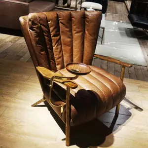 Contemporary Living Room Chair Tan Leather Lounge Chair For Living Room Genuine Leather Leisure Accent Chair Cigar Club Room