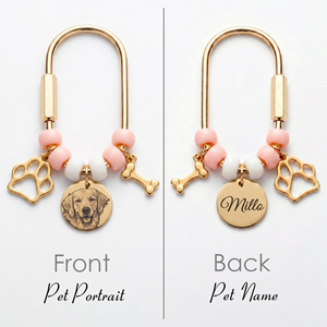 Uionen Gold Round Tag Carabiner Keychain Hollow Dog Paw & Cat Paw Pet <b>Memorial</b> Oval Backpack Pendant Pet Keyring - Product Image 5