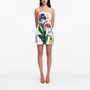 Vestido <span class=keywords><strong>de</strong></span> Noche Corto Blanco sin Tirantes con Cuentas Hechas a Mano y Bordado Floral - Product Image 2