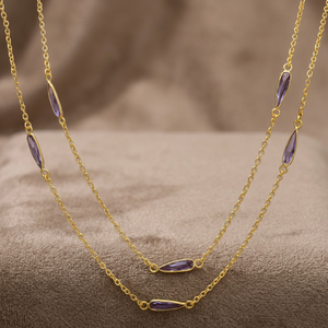 Collier double couche plaqué or 14 carats avec pierres, un bijou unisexe magnifique et charmant - Product Image 2