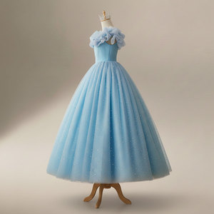 Vestido Azul de Lujo para Niñas al por Mayor |   Vestido Largo de Tul Brillante |   Elegante Vestido de Fiesta Estilo Princesa para niñas de 1 a 12 años - Product Image 3