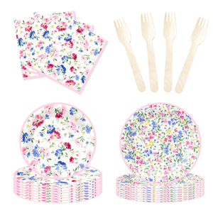 DAMAI New Customized Flower Theme Disposable <b>Paper</b> Plate Tissue <b>Paper</b> <b>Tablecloth</b> with Floral Tableware Set - Product Image 3