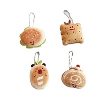 Porte-clés en peluche en forme de pain, sandwich, hamburger, pendentif décoratif, motif dessin animé alimentaire, écologique, vente en gros