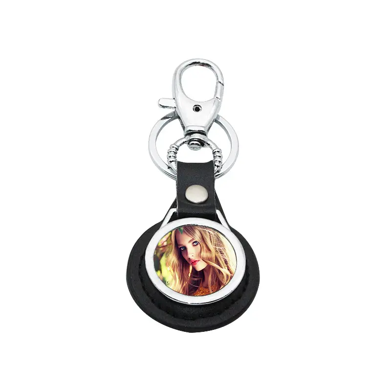 Thăng hoa trống keyrings kim loại da Keychains cho logo chuyển giấy in ảnh Keychain