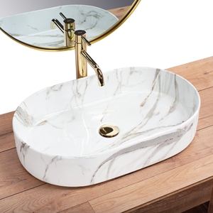 Canton Fair Cerámica Único Arte Negro Moderno cuadrado Mármol Lavabo Fregadero Encimera Baño Lavabo - Product Image 4