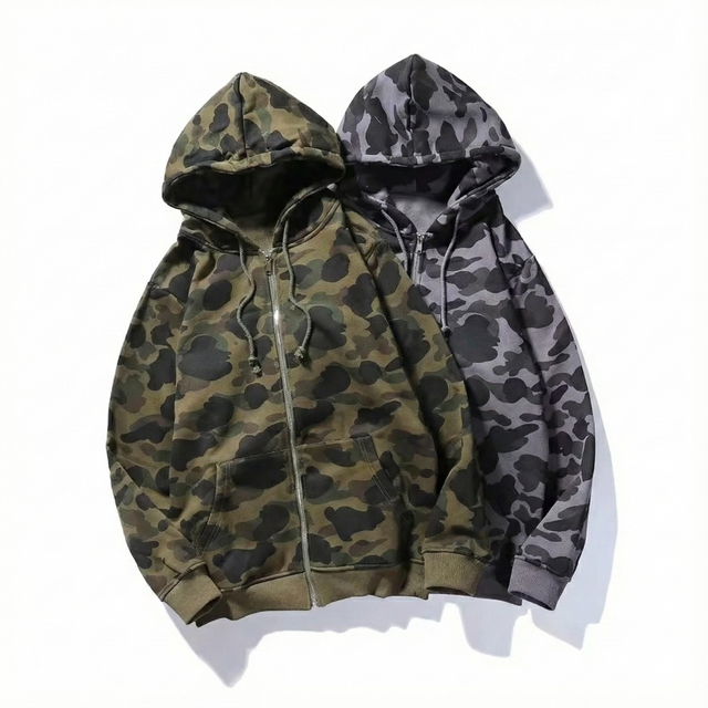 Guangzhou Shangjie Custom Clothing Manufacturers French Terry Heavyweight Boxy Fit All Over Print Camo DTG Printing Crop Hoodie