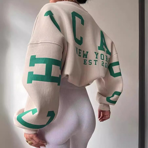 Felpa Oversize con Stampa Logo Personalizzata, 100% Cotone, Stile Streetwear, Spalle Scese, Grafica <span class=keywords><strong>Chicago</strong></span>, per Donna - Product Image 1