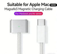 Câble d'alimentation blindé en nylon de 2 m 140 W Type-C avec connecteur magnétique pour appareils Macbook Pro/Air – Câble de charge et de données avec garantie