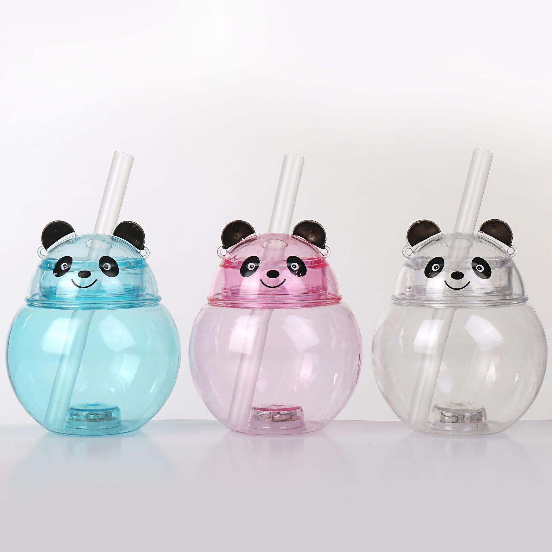 Cartoon Panda Suction Cup Drinking Cup for Kids, Transparent Plastic Tumbler with Straw, Creative Funny Gift