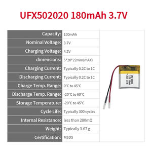 충전식 리튬 이온 배터리 502020 <span class=keywords><strong>3.7V</strong></span> 180mAh 리포 배터리 헤드셋용 <span class=keywords><strong>3.7V</strong></span> 180mAh 리포 배터리 GPS 트래커용 - Product Image 2