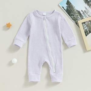 Mamelucos para niñas bebés Estampado de rayas Cuello redondo Cremallera Manga larga Monos infantiles Monos - Product Image 5