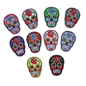 Patch brodé thermocollant style mexicain avec logo tête de mort et fleur de rose en sucre - Product Image 1
