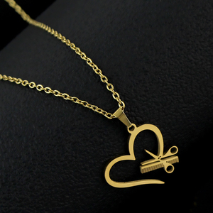 Collier pendentif en acier inoxydable rétro en forme <span class=keywords><strong>de</strong></span> cœur, style hip-hop, lavage, coupe, accessoires <span class=keywords><strong>de</strong></span> bijoux pour coiffeur, cadeau pour <span class=keywords><strong>les</strong></span> amis - Product Image 2