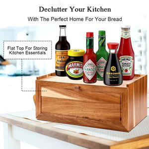 Acacia Wood Bread <b>Box</b> <b>Storage</b> <b>Drawer</b> Type Kitchen Countertop Covered Solid Color JIASHENG - Product Image 3