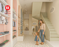 Étagère de présentation de vêtements pour bébé en bois, design de boutique de vêtements pour bébé, adorable, adaptée aux magasins de vêtements pour enfants