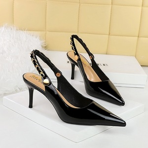 Quality Party Shoes Design Slingback Metal New Designer Glossy <b>BLack</b> Woman Heels 2024 - Product Image 3