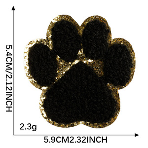 クローパッチ白黒色キラキラシェニール犬足爪パッチ - Product Image 2