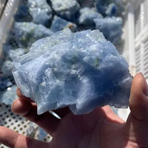 Cristal curativo Natural, Clúster de calcita azul Celestina, espécimen de piedra sin procesar para decoración del hogar, venta al por mayor