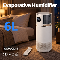 Humidificateur sans brume avec réservoir de 6 L, fonctionnement évaporatif silencieux, mode veille et verrouillage enfant pour chambre à coucher