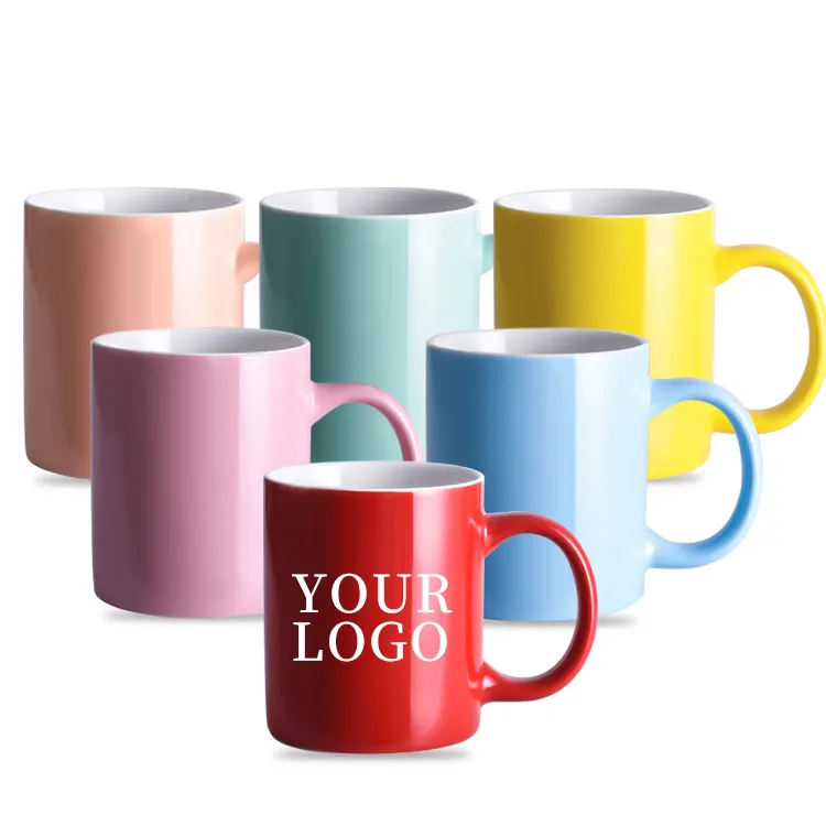 Gốm cốc cà phê đầy màu sắc bên ngoài màu trắng bên trong biểu tượng tùy chỉnh cho chương trình khuyến mãi và quà tặng của công ty