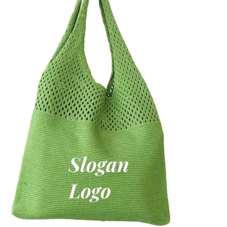 Chique Boho Gebreide Stof Tote Strandtas Voor Dames Meisjes Grote Capaciteit Esthetische Gehaakte Schoudertas Can Custom Logo