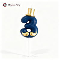 Marineblauer Gentleman-Zylinder mit Goldener Schnurrbart-Geburtstagskerze im Gentleman-Stil, Ziffern-Kuchenkerzen-Topper für Jungen, Männer, Väter