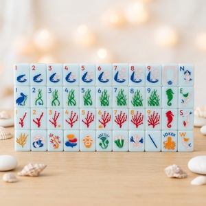 Juego de Mahjong Temático <span class=keywords><strong>Sirena</strong></span> Azul, 160 Fichas Acrílicas con Diseño de Animales Marinos y Corales, Decoración de Lujo, Estilo Costero Minimalista, Regalo - Product Image 1