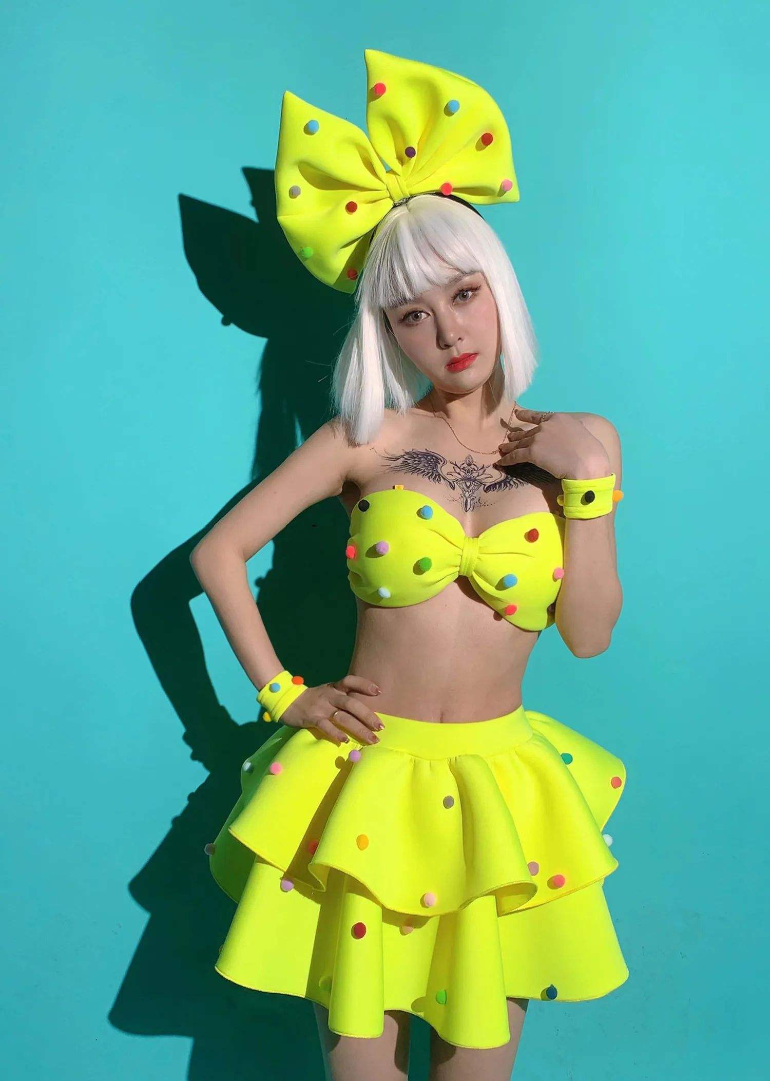 여자 댄서 무대 공연 옷 바 나이트 클럽 섹시한 댄스 의상 형광 노란색 사랑스러운 푹신한 치마 클럽 레이브 복장| Alibaba.com