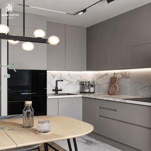 Meuble <span class=keywords><strong>de</strong></span> rangement mural supérieur sur mesure <span class=keywords><strong>pour</strong></span> cuisine complète, design minimaliste sans poignée, résistant à l'huile, finition grain <span class=keywords><strong>de</strong></span> bois, <span class=keywords><strong>pour</strong></span> maisons modernes - Product Image 4