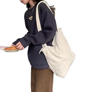 Sac fourre-tout en velours côtelé doux avec poche avant, grande capacité, réutilisable, en coton, pour le shopping, les sorties quotidiennes, les voyages, l'école, les trajets quotidiens, OEM ODM - Product Image 5