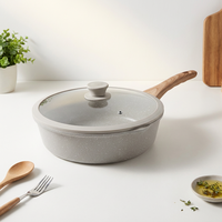Poêle à frire Sanlang beige en aluminium moulé de qualité supérieure, antiadhésive, avec poignée amovible, revêtement granit, compatible induction