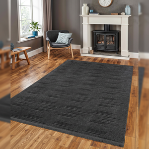 Alfombra de Chenilla a Rayas Color Antracita Mira, Venta al por Mayor, 7mm, Lavable, Antideslizante, de Poliéster y Algodón, de Pelo Corto, Ecológica, Apta para Mascotas - Product Image 1