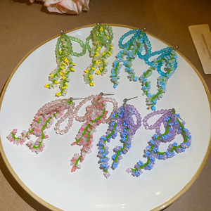 Verano playa vacaciones estilo joyería pendientes plata aguja Cristal Arco Bowknot borla gota pendientes para mujer - Product Image 3