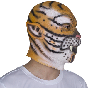 Latex <strong>Tiger</strong> Full Head <strong>Mask</strong> Orange Realistic Striped Texture Spotted Cheeks Sharp Fangs Soft Comfortable Halloween Cosplay Party - Product Image 5