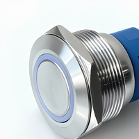Bouton-poussoir électronique à tête plate en acier inoxydable de 30 mm, étanche IP65, 8 broches, anneau lumineux, momentané, 12 V, 2NO2NC DPDT