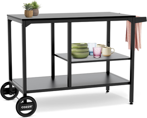 Chariot de bar en fer forgé pour extérieur/intérieur, armoire de rangement noire multi-niveaux à roulettes, table à manger rectangulaire directement de l'usine - Product Image 3