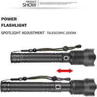 Lampe torche LED rechargeable par USB de 2000 lumens, étanche, zoomable, faisceau lumineux élevé, avec affichage de l'état de la batterie