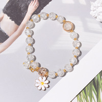 Bracelet en perles de cristal de fraise en gros, perles colorées en forme de petite marguerite pour les étudiantes, perles à transférer, bracelet à cordon