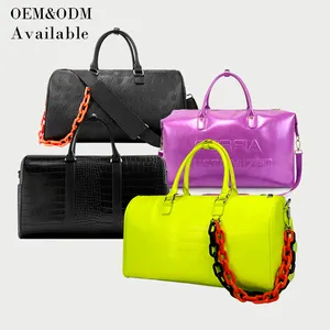 New Design Famous Brands Fashion Black Custom Logo Printed Large Ladies Leather Duffle Travel Bag