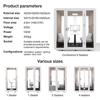 Cabine de réunion acoustique moderne mobile pour 4 personnes, insonorisée, avec structure en alliage d'aluminium, éclairage LED, pour bureau modulaire