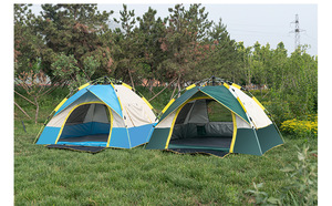 Draagbare Outdoor Familie Modern Vierkant Design Opvouwbaar Canvas Polyester Twee Slaapkamers Dak Zomer 2 Person Camping Tent
