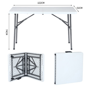 Modern Durable Outdoor Folding Portable Plastic & Steel Commercial Oblong Dining <b>Table</b> White+Green for School & Hotel Use - Product Image 3