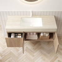 Vanité de salle de bain tendance style latte Armoires de salle de bain en placage de bois sur mesure avec comptoir d'évier intégré Offre des couleurs personnalisées