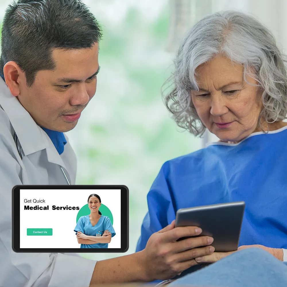 Tablette android personnalisée de 8 pouces 4g lte avec panneau de fente pour carte sim pc écran tactile pc de contrôle de lit d'hôpital pc