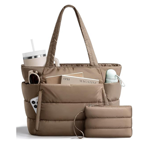 Borsa Tote da <span class=keywords><strong>Donna</strong></span> Grande Capacità con Tasche Multiple, Borsa a Spalla Trapuntata da Viaggio con Pochette per Shopping, Lavoro e Uso Quotidiano - Product Image 3