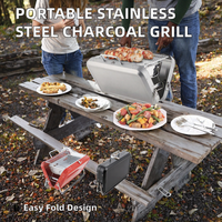 Barbecues au charbon de bois pliables portables Cowekai Easy Clean pour le camping en plein air et le jardin, en acier inoxydable